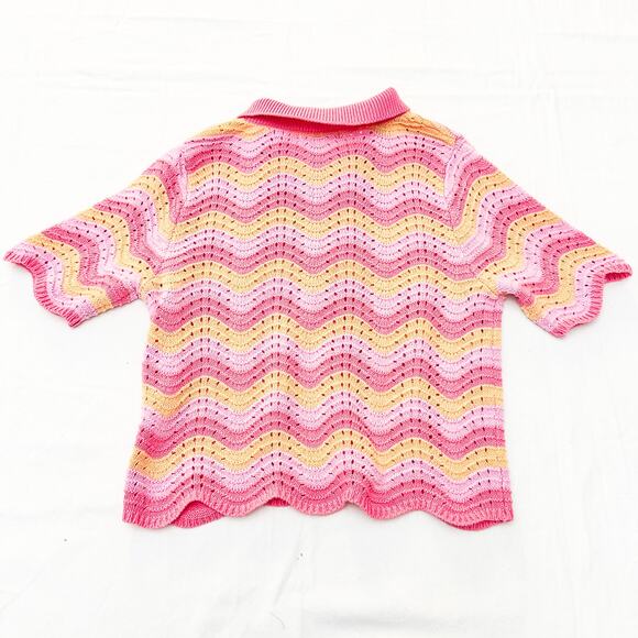 Sincerely Jules Crotcheted Short Sleeve Striped Cardigan Top Size Medium - Picture 4 of 5